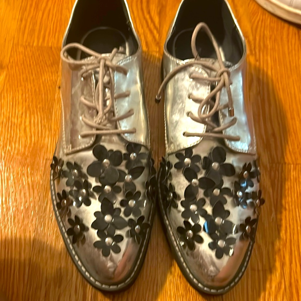 ASOS Oxford mini platform floral Metallic Shoes